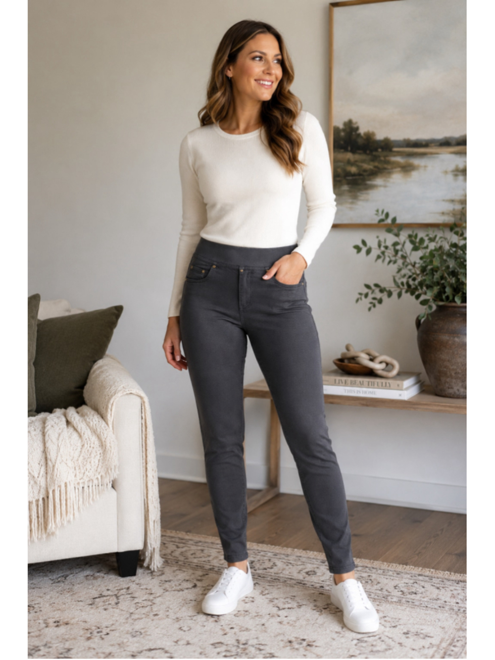 New Mix Ponte Pants 1XL (best size 8-10) Charcoal Gray Slim Fit Stretch NWT